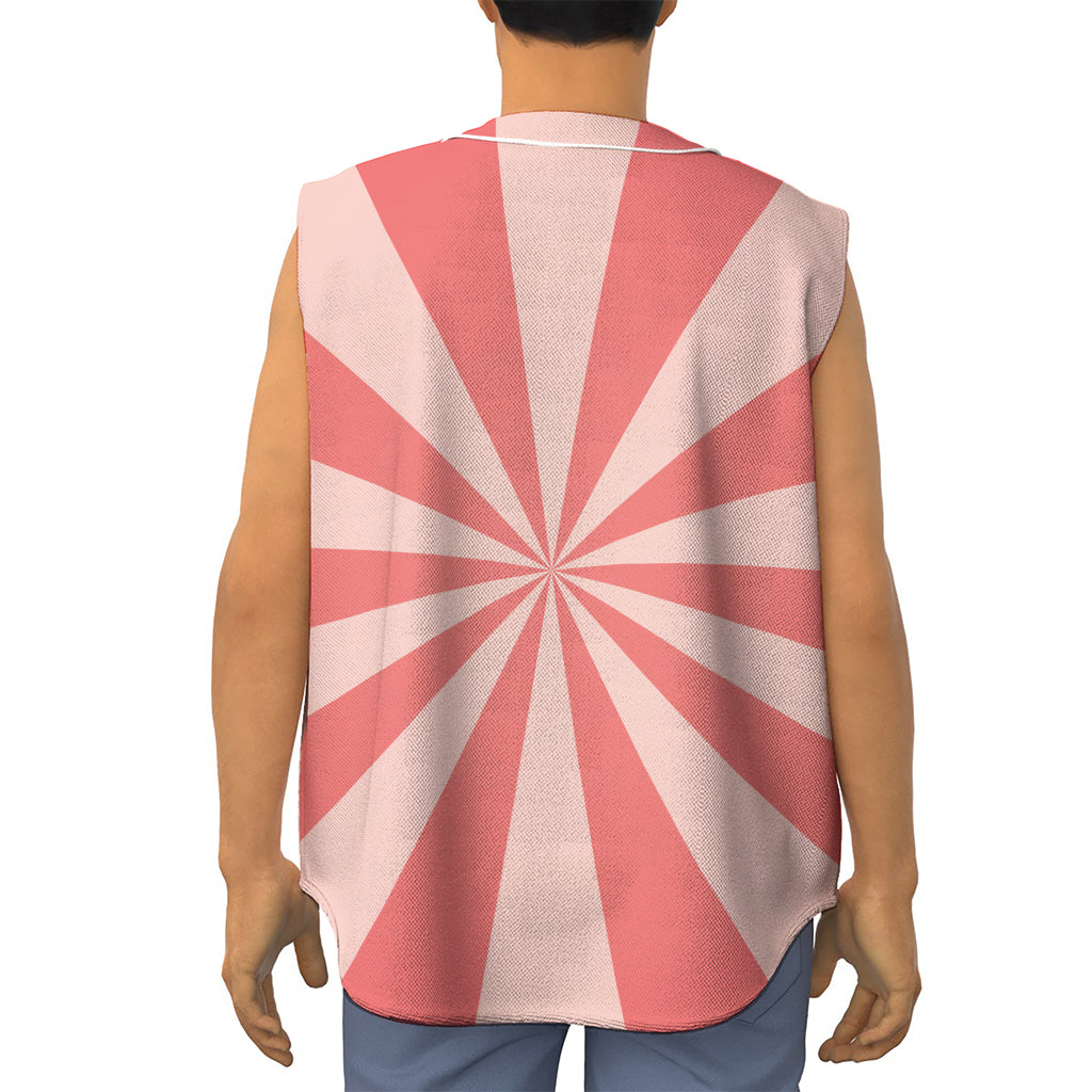 Pink Radial Rays Print Sleeveless Baseball Jersey