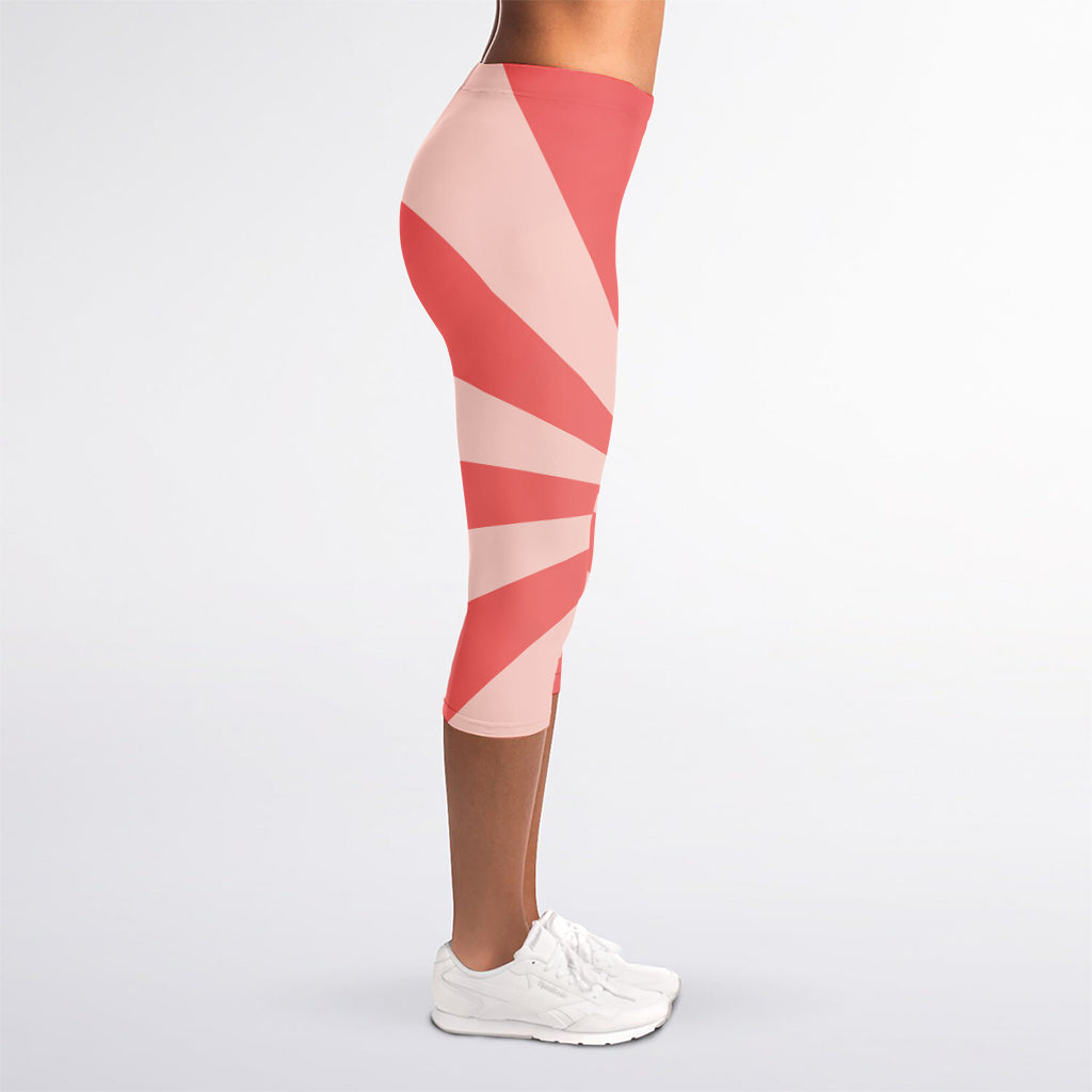 Pink Radial Rays Print Women's Capri Leggings