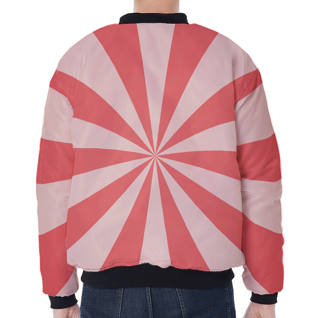 Pink Radial Rays Print Zip Sleeve Bomber Jacket