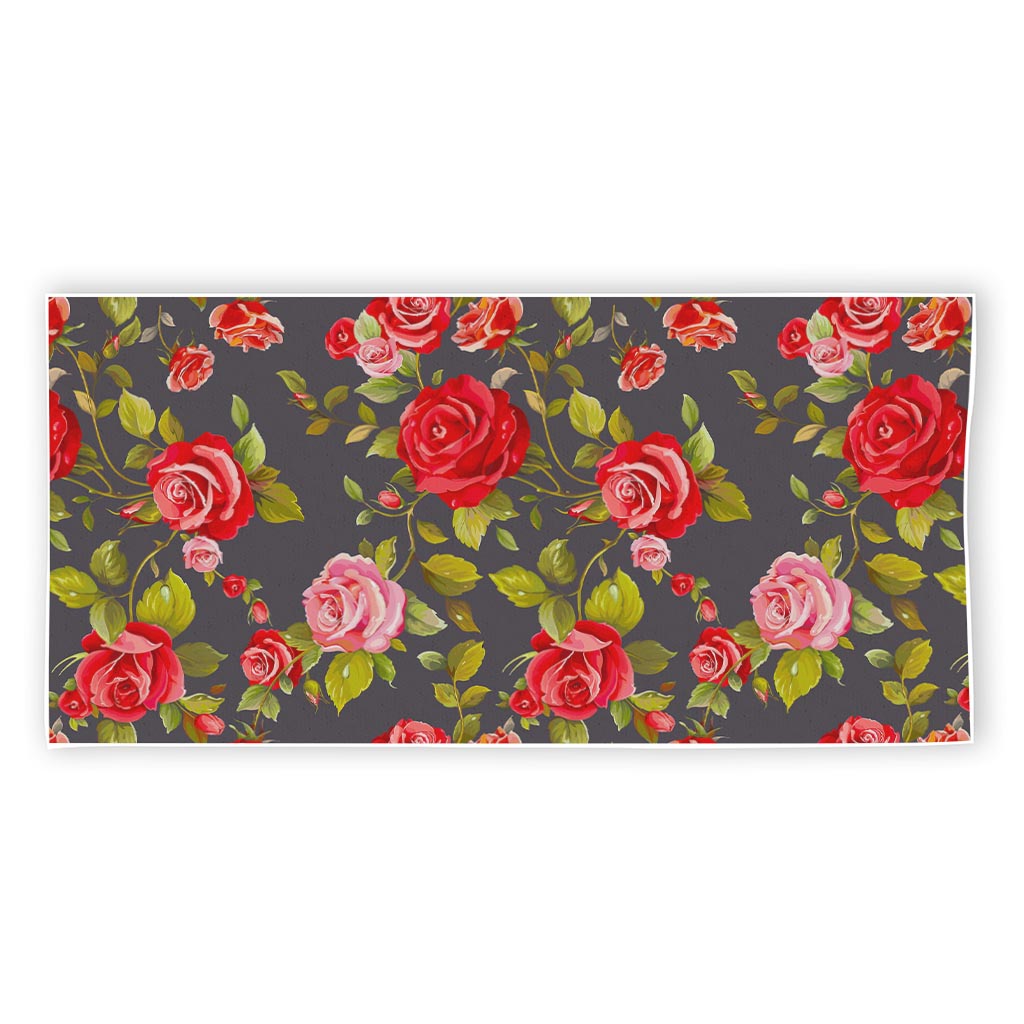 Pink Red Rose Floral Pattern Print Beach Towel