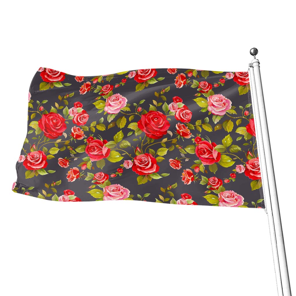 Pink Red Rose Floral Pattern Print Flag