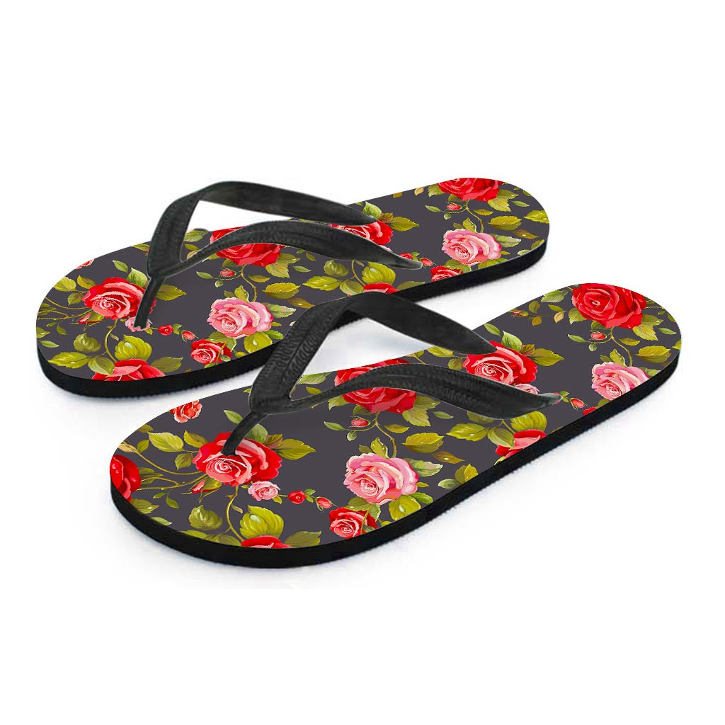 Pink Red Rose Floral Pattern Print Flip Flops
