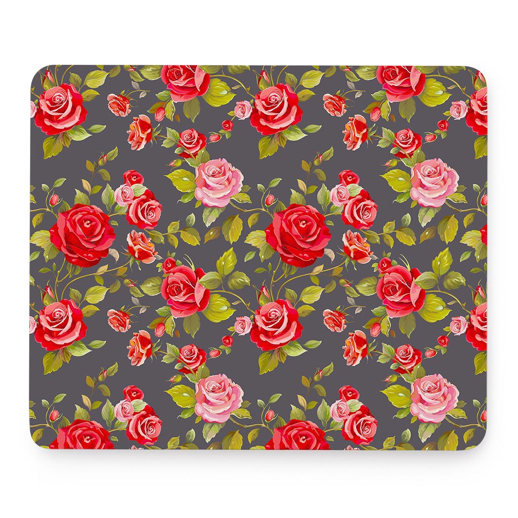 Pink Red Rose Floral Pattern Print Mouse Pad