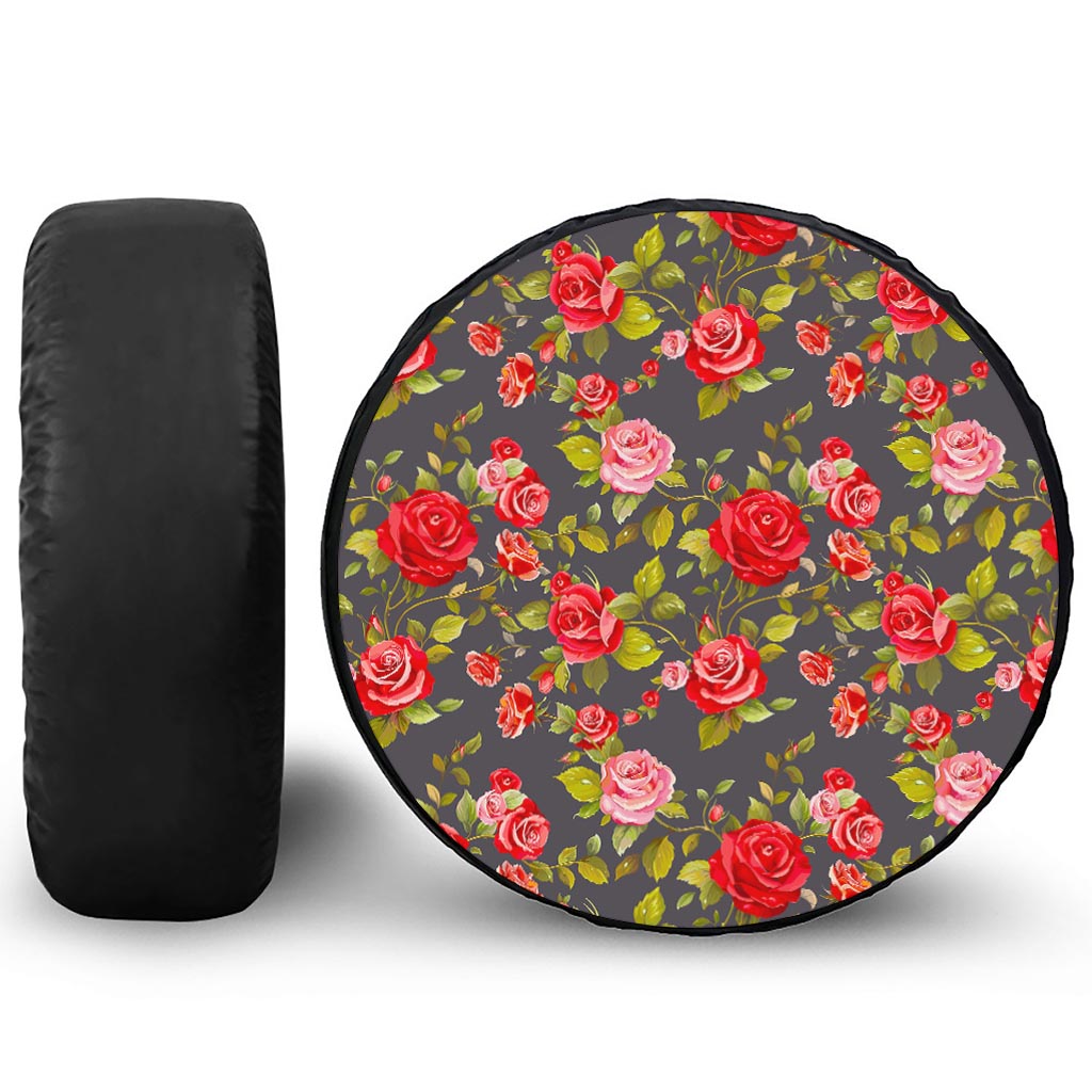 Pink Red Rose Floral Pattern Print Tire Cover