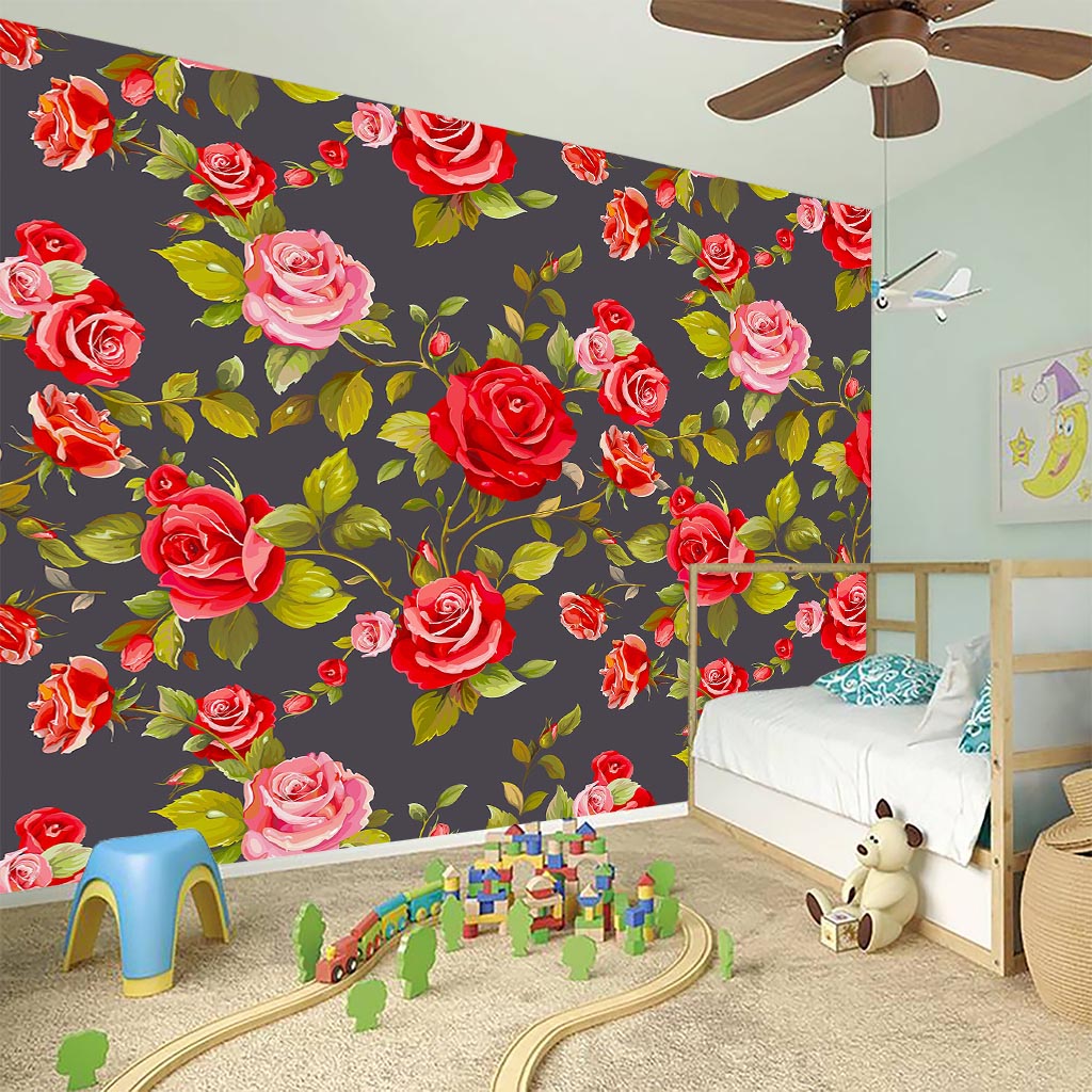 Pink Red Rose Floral Pattern Print Wall Sticker