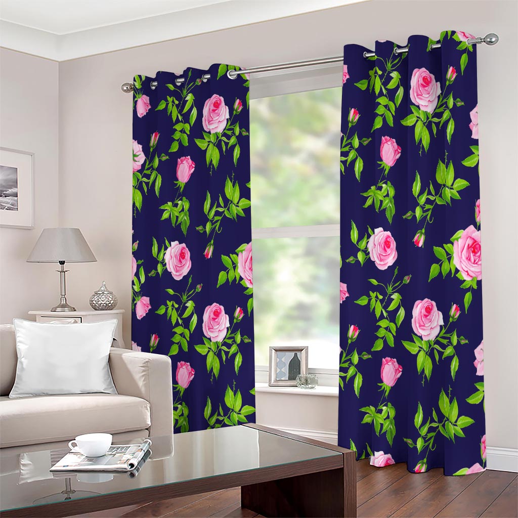 Pink Rose Floral Flower Pattern Print Extra Wide Grommet Curtains