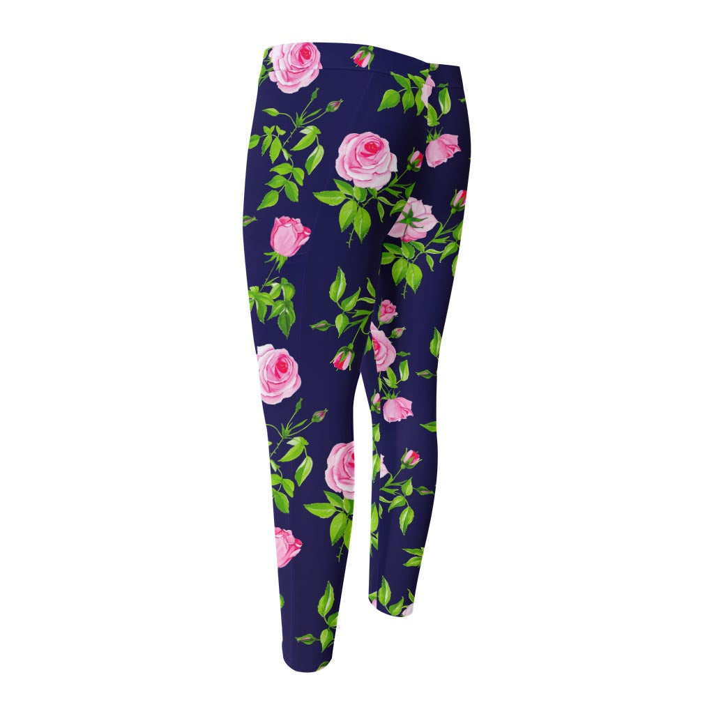 Pink Rose Floral Flower Pattern Print Men's Compression Pants