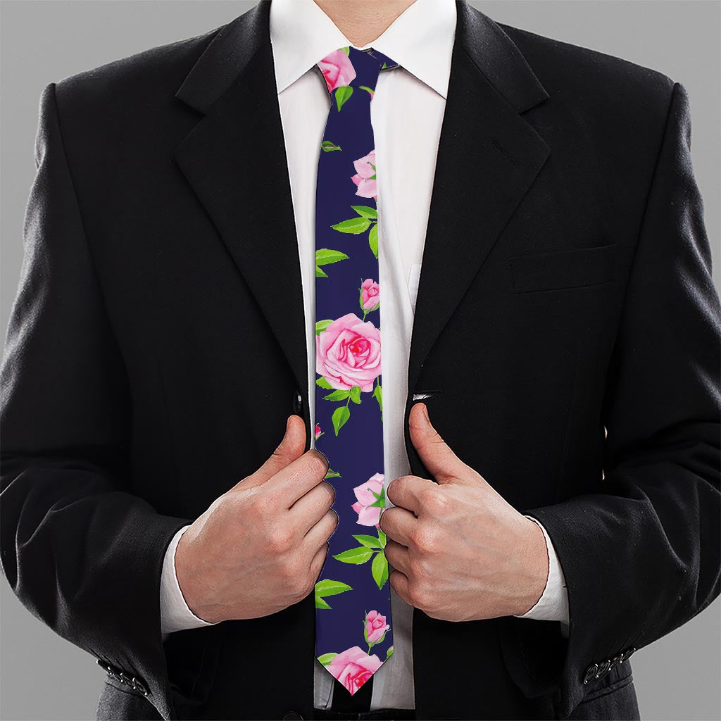 Pink Rose Floral Flower Pattern Print Necktie