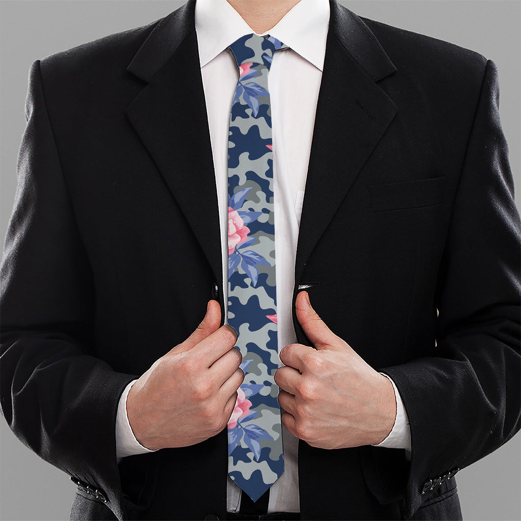 Pink Rose Flower Camouflage Print Necktie