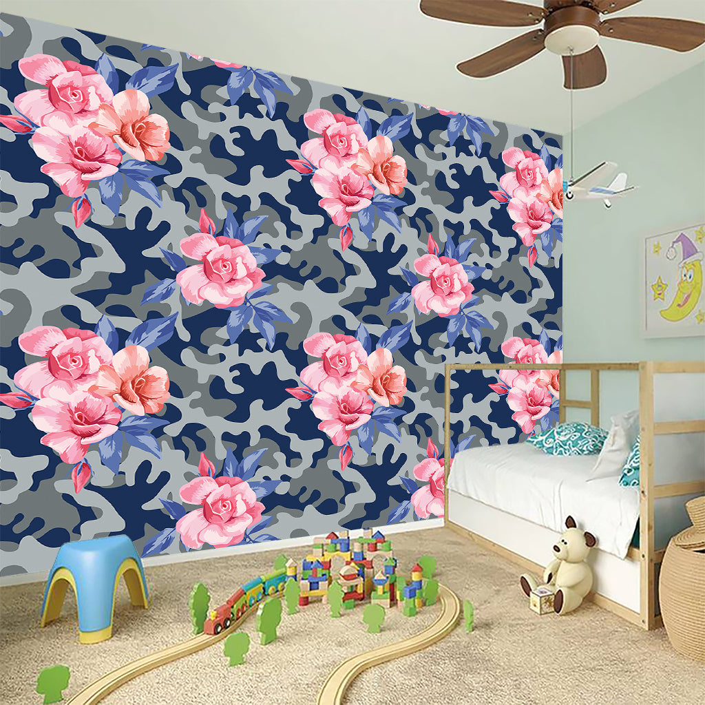 Pink Rose Flower Camouflage Print Wall Sticker