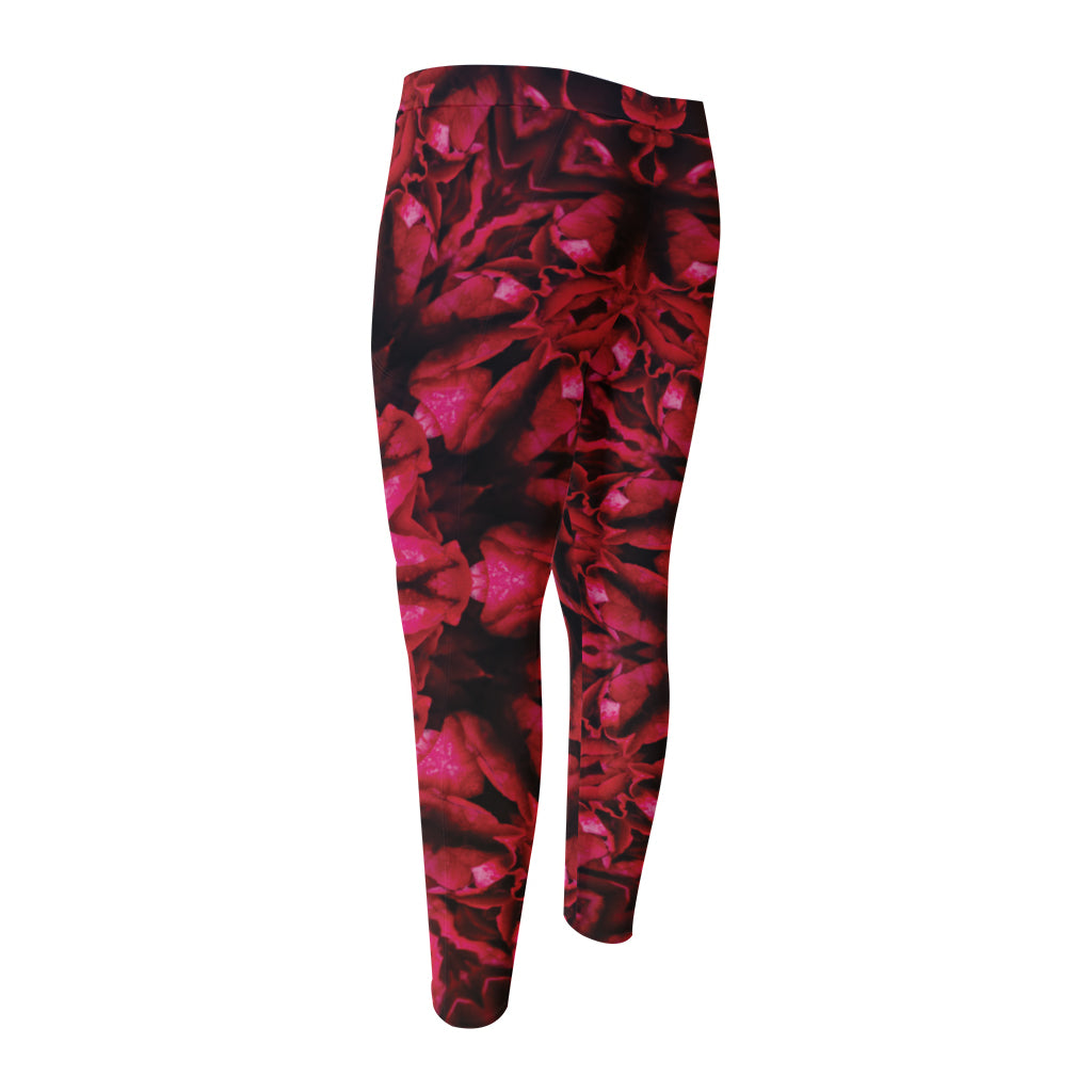 Pink Rose Kaleidoscope Print Men's Compression Pants