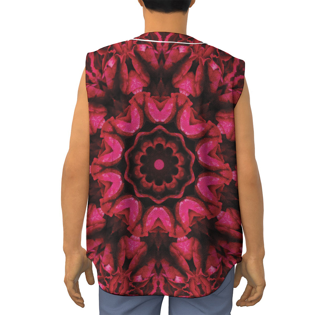 Pink Rose Kaleidoscope Print Sleeveless Baseball Jersey