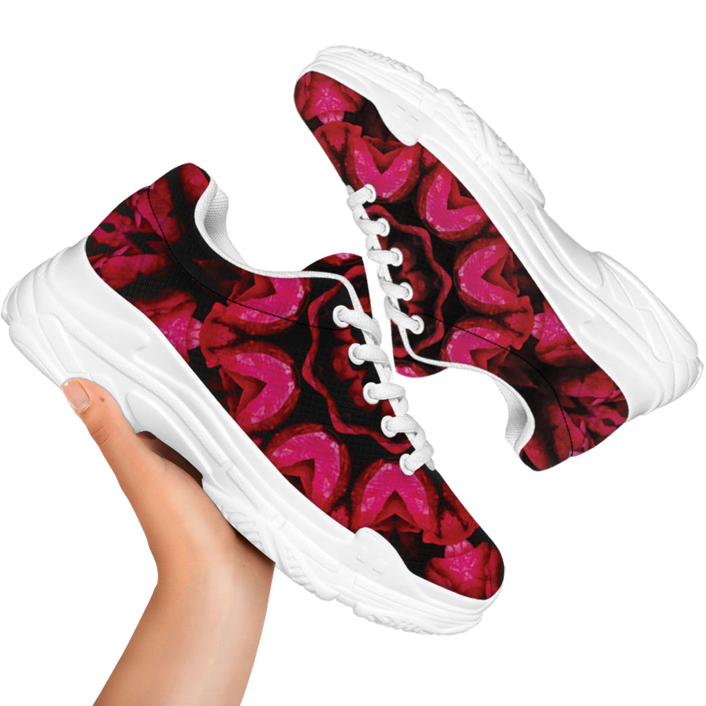 Pink Rose Kaleidoscope Print White Chunky Shoes