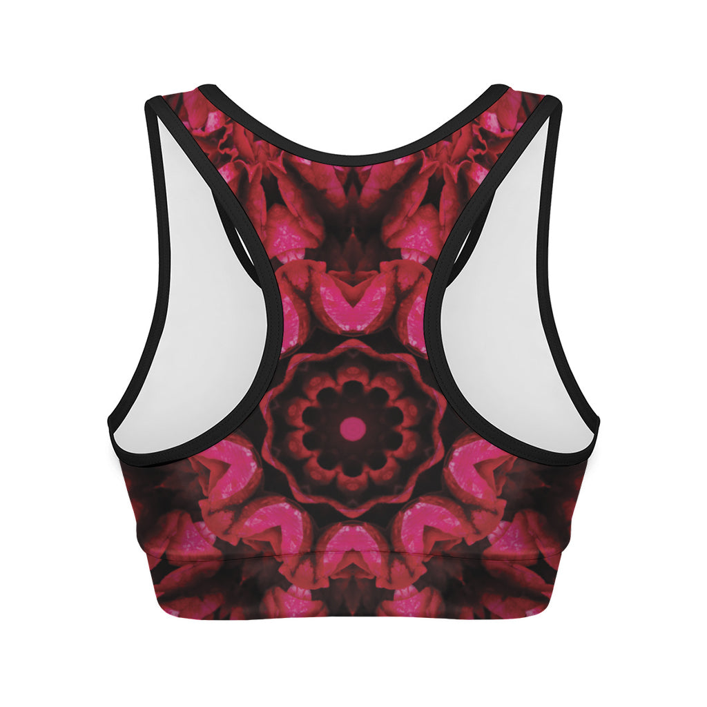 Pink Rose Kaleidoscope Print Women's Sports Bra