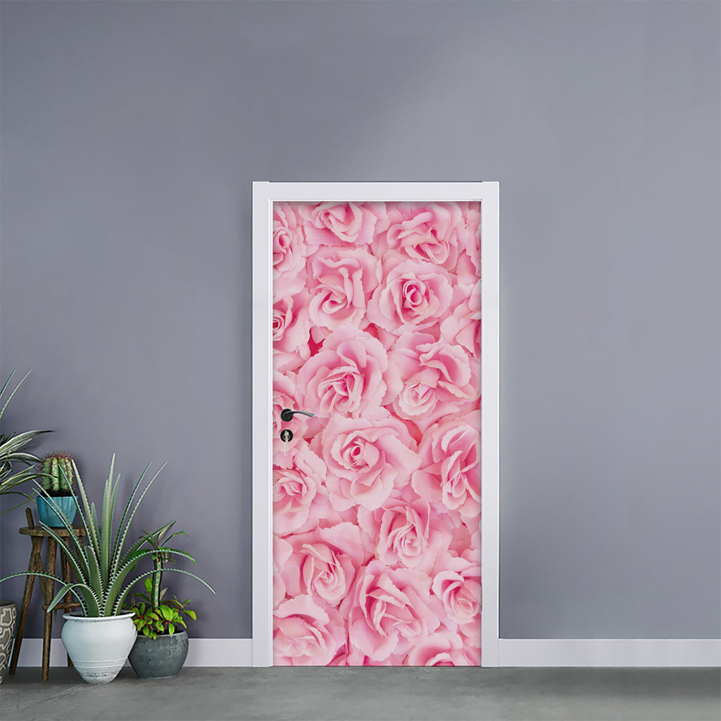 Pink Rose Print Door Sticker
