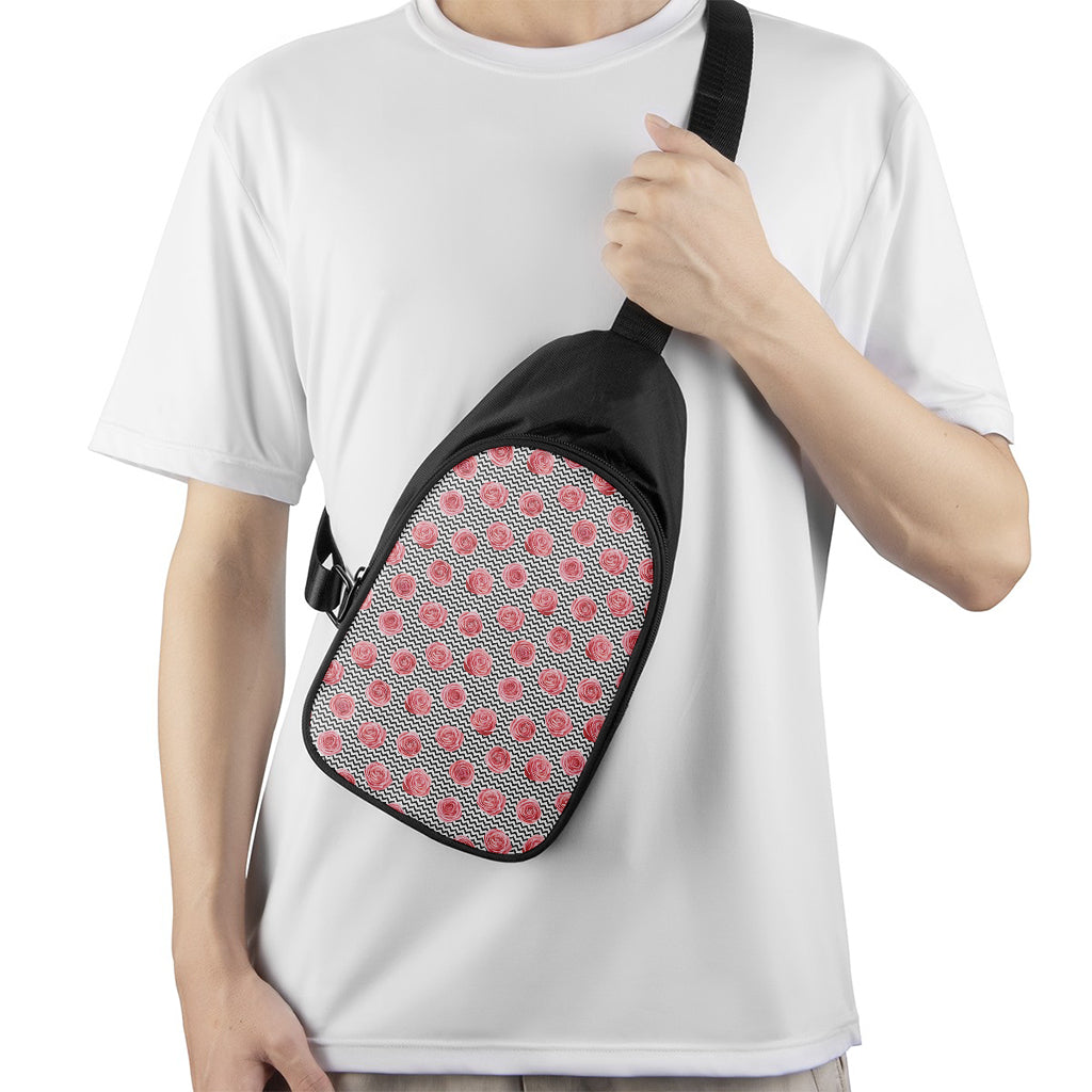 Pink Rose Zigzag Pattern Print Chest Bag