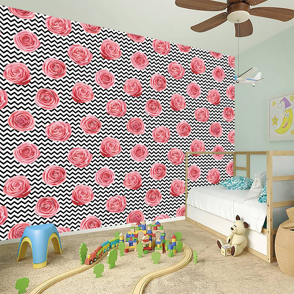 Pink Rose Zigzag Pattern Print Wall Sticker