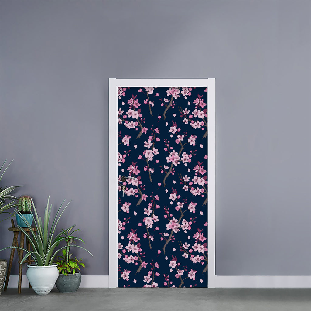 Pink Sakura Cherry Blossom Pattern Print Door Sticker