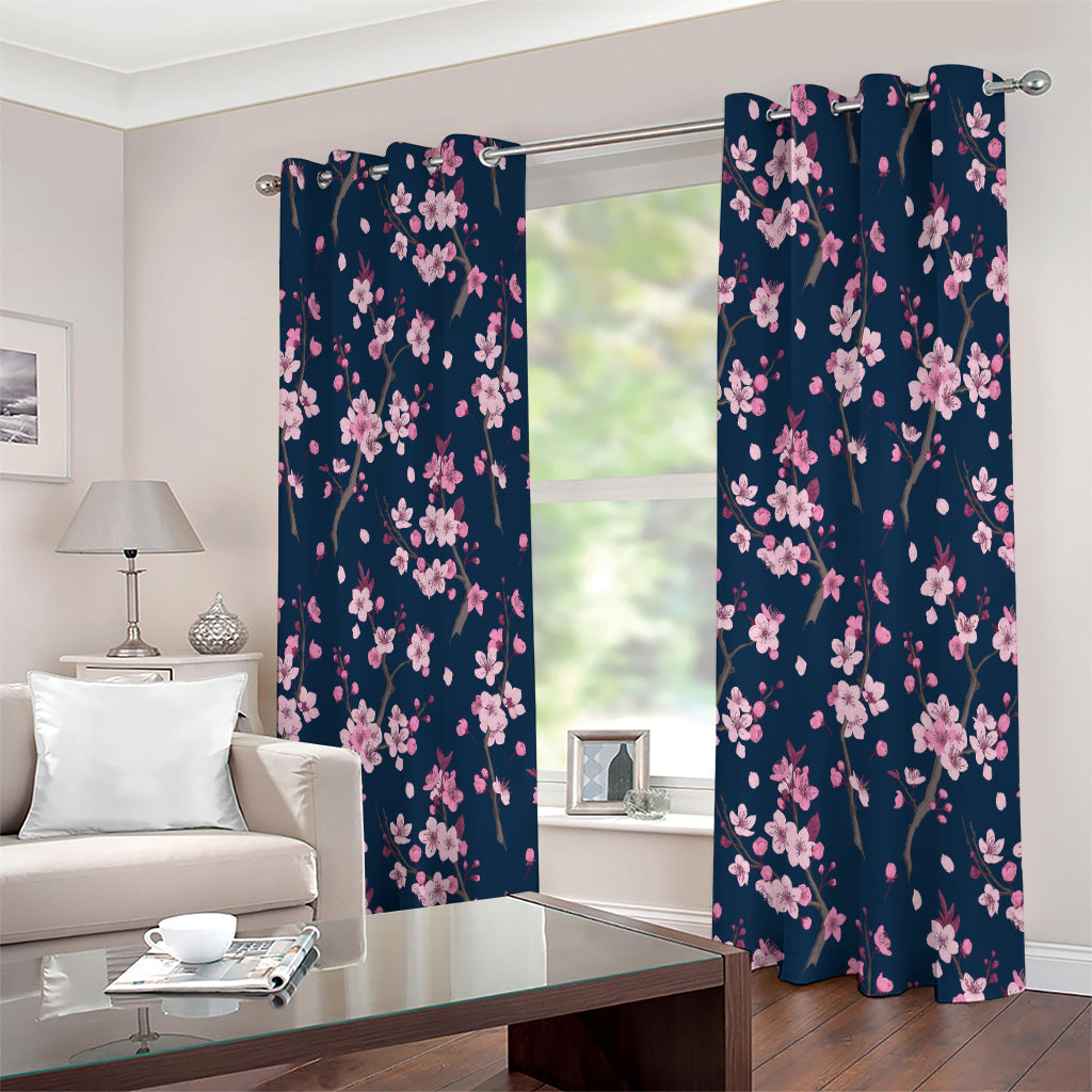 Pink Sakura Cherry Blossom Pattern Print Extra Wide Grommet Curtains