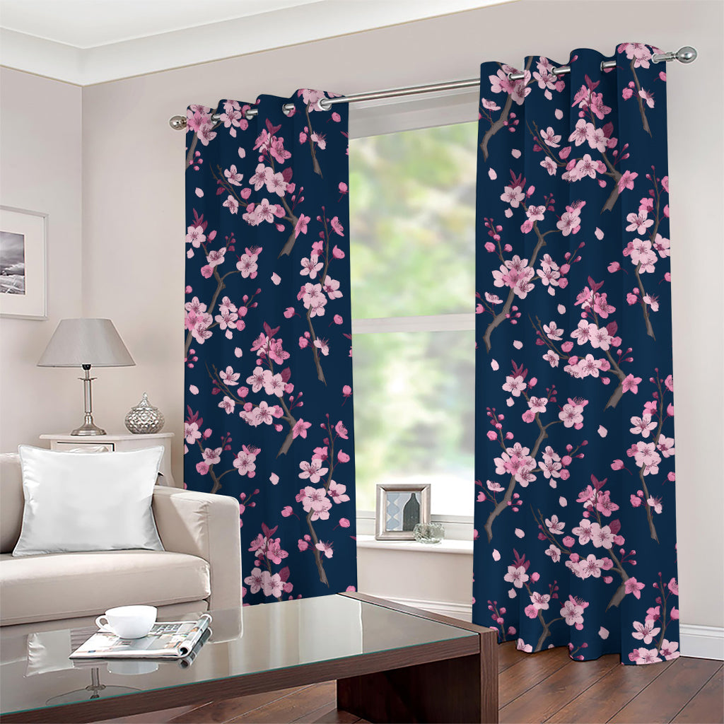 Pink Sakura Cherry Blossom Pattern Print Grommet Curtains