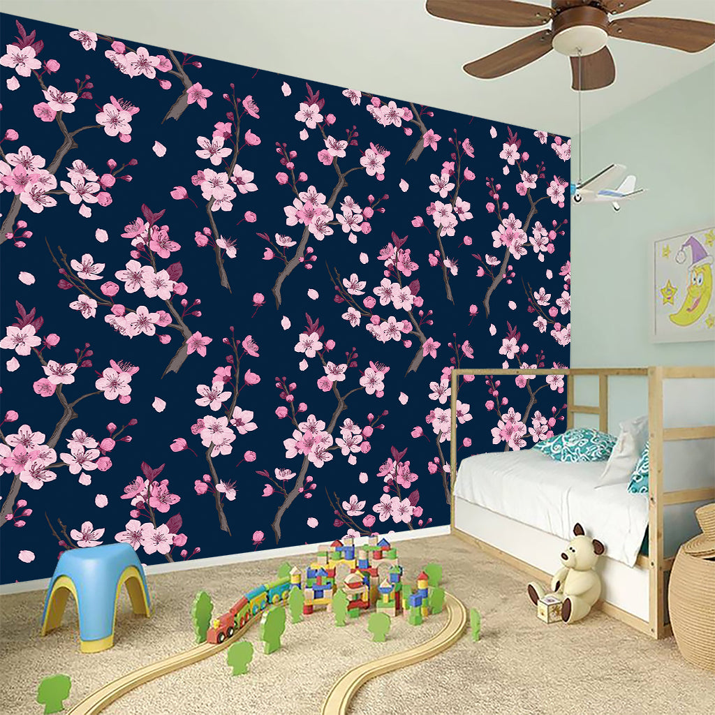 Pink Sakura Cherry Blossom Pattern Print Wall Sticker