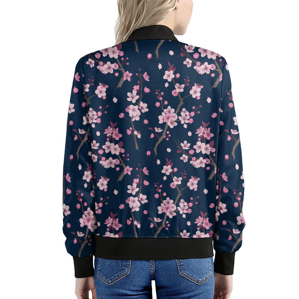 Pink Sakura Cherry Blossom Pattern Print Women's Bomber Jacket