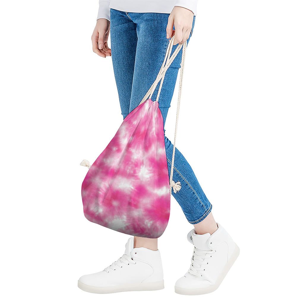 Pink Shibori Tie Dye Print Drawstring Bag