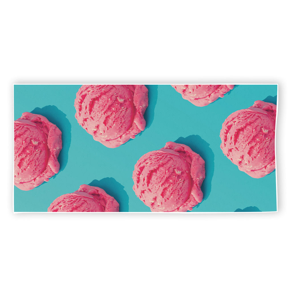 Pink Strawberry Ice Cream Print Beach Towel