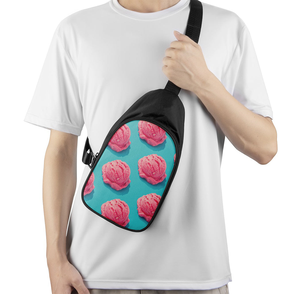 Pink Strawberry Ice Cream Print Chest Bag