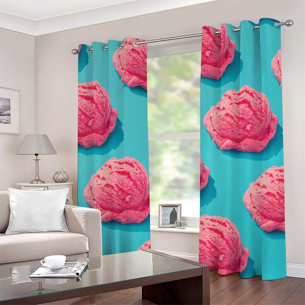 Pink Strawberry Ice Cream Print Grommet Curtains