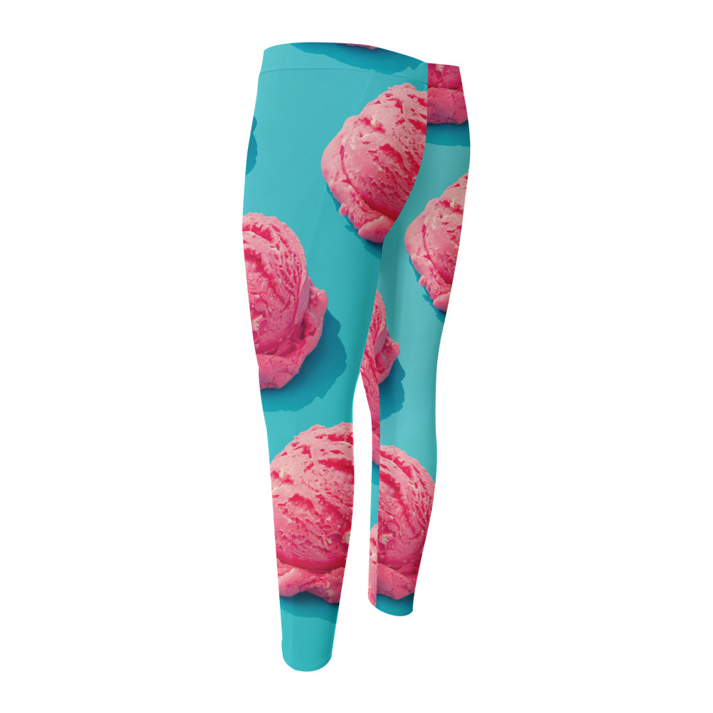 Pink Strawberry Ice Cream Print Men's Compression Pants