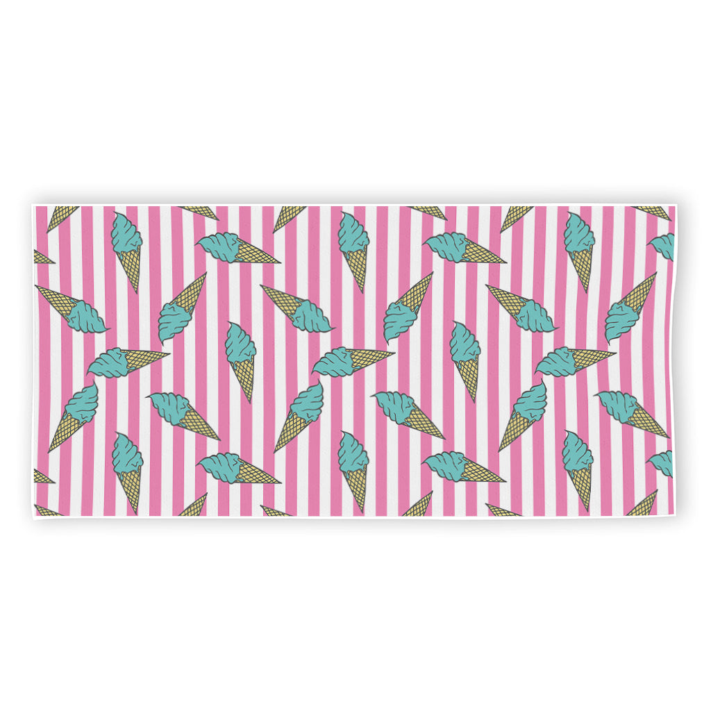 Pink Striped Ice Cream Pattern Print Beach Towel