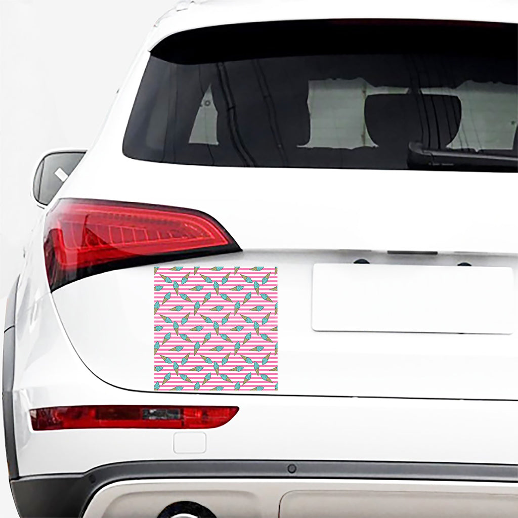 Pink Striped Ice Cream Pattern Print Car Sticker