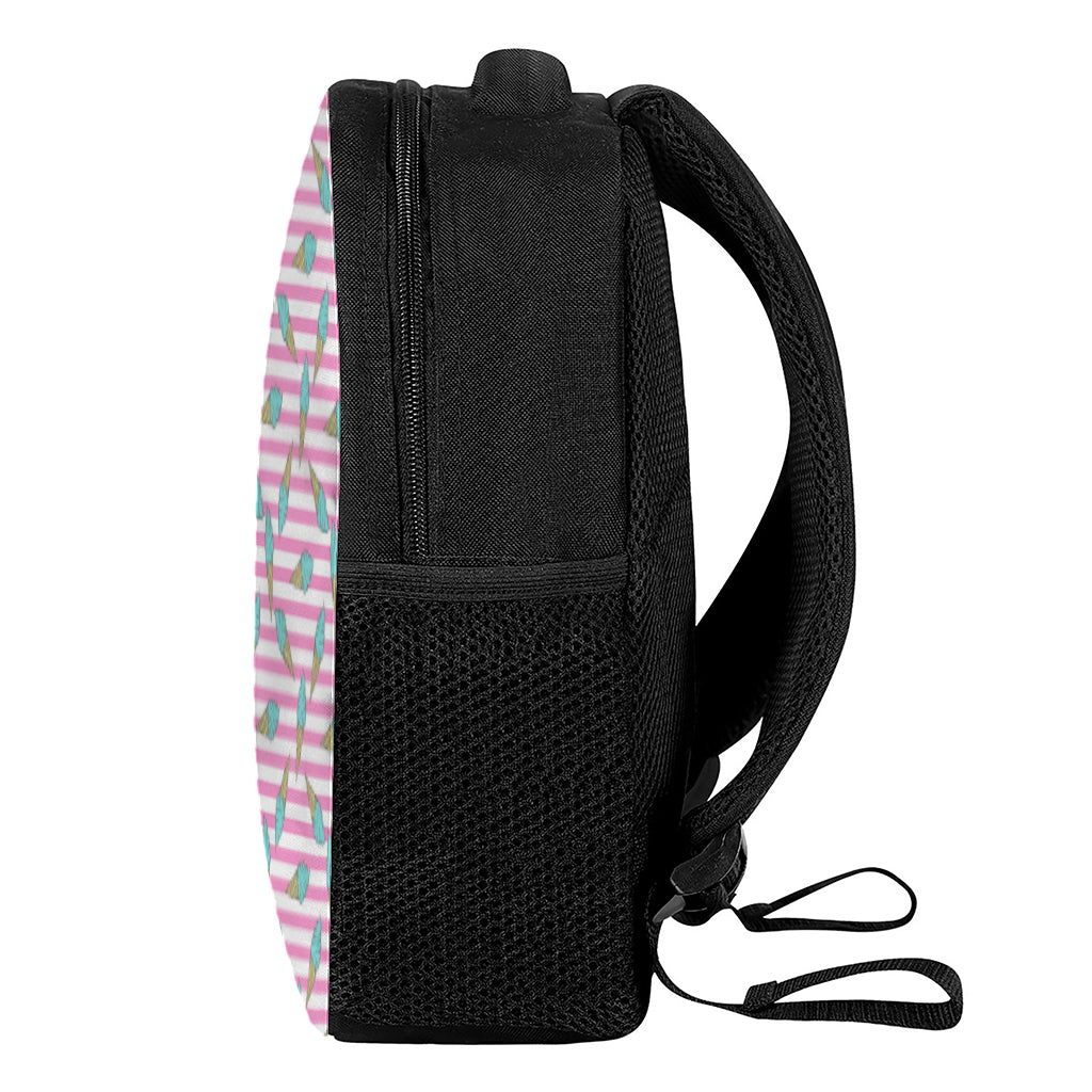 Pink Striped Ice Cream Pattern Print Casual Backpack