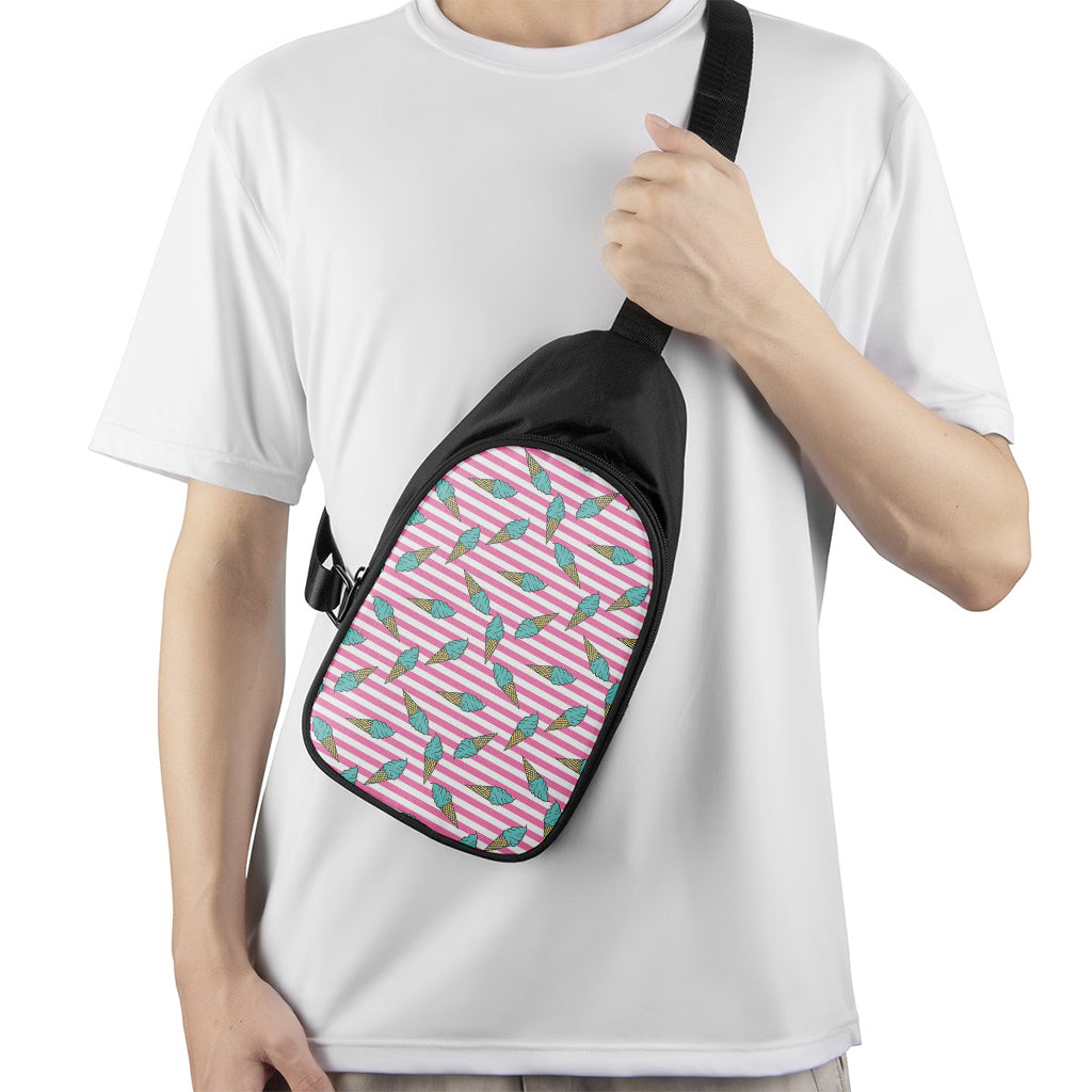 Pink Striped Ice Cream Pattern Print Chest Bag