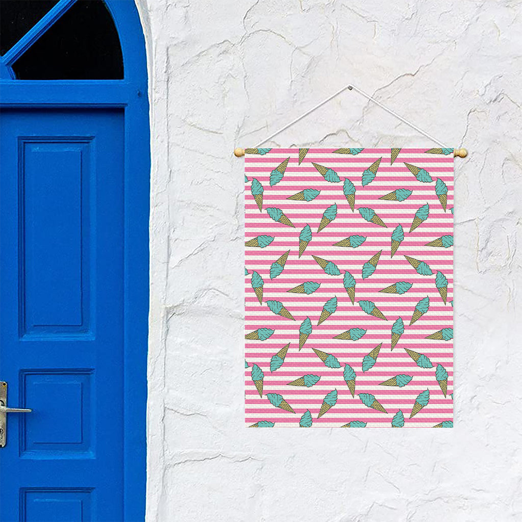 Pink Striped Ice Cream Pattern Print Garden Flag