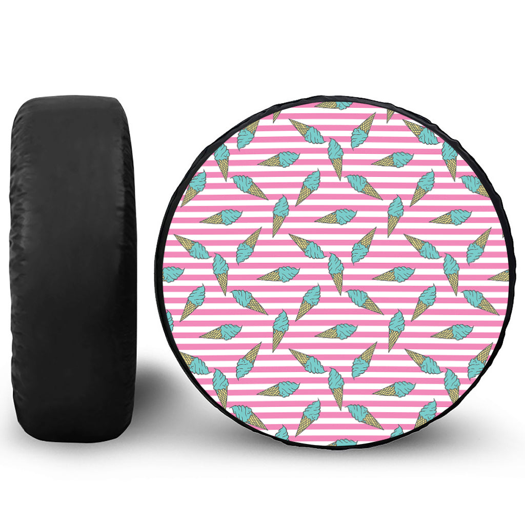 Pink Striped Ice Cream Pattern Print Leather Spare Tire Cover