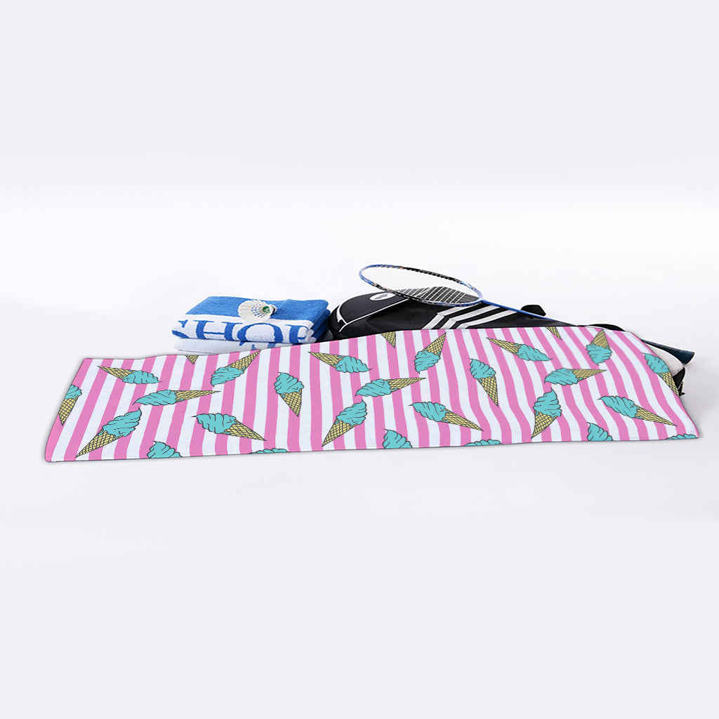 Pink Striped Ice Cream Pattern Print Sports Towel