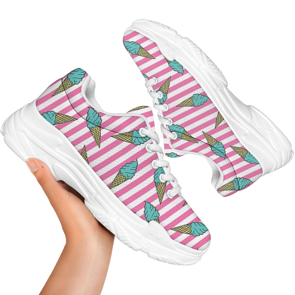 Pink Striped Ice Cream Pattern Print White Chunky Shoes