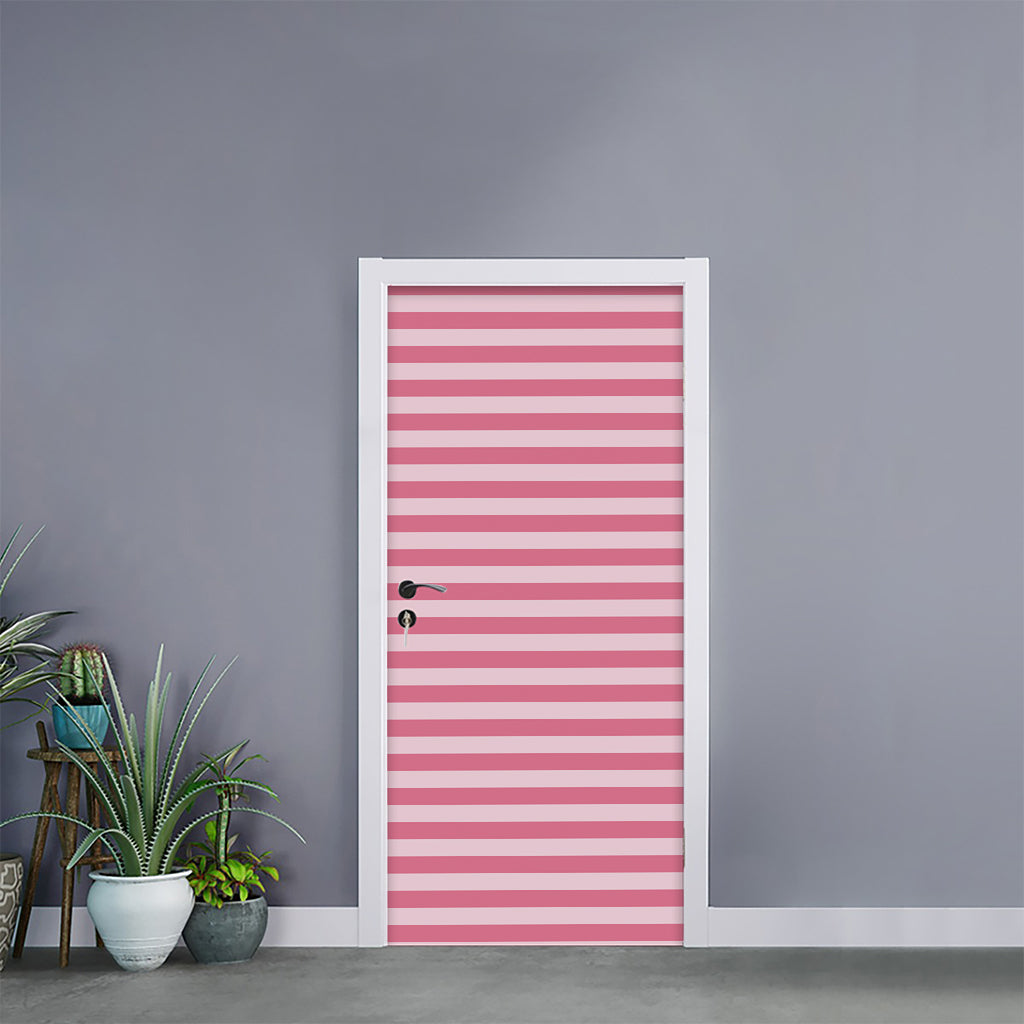 Pink Striped Pattern Print Door Sticker