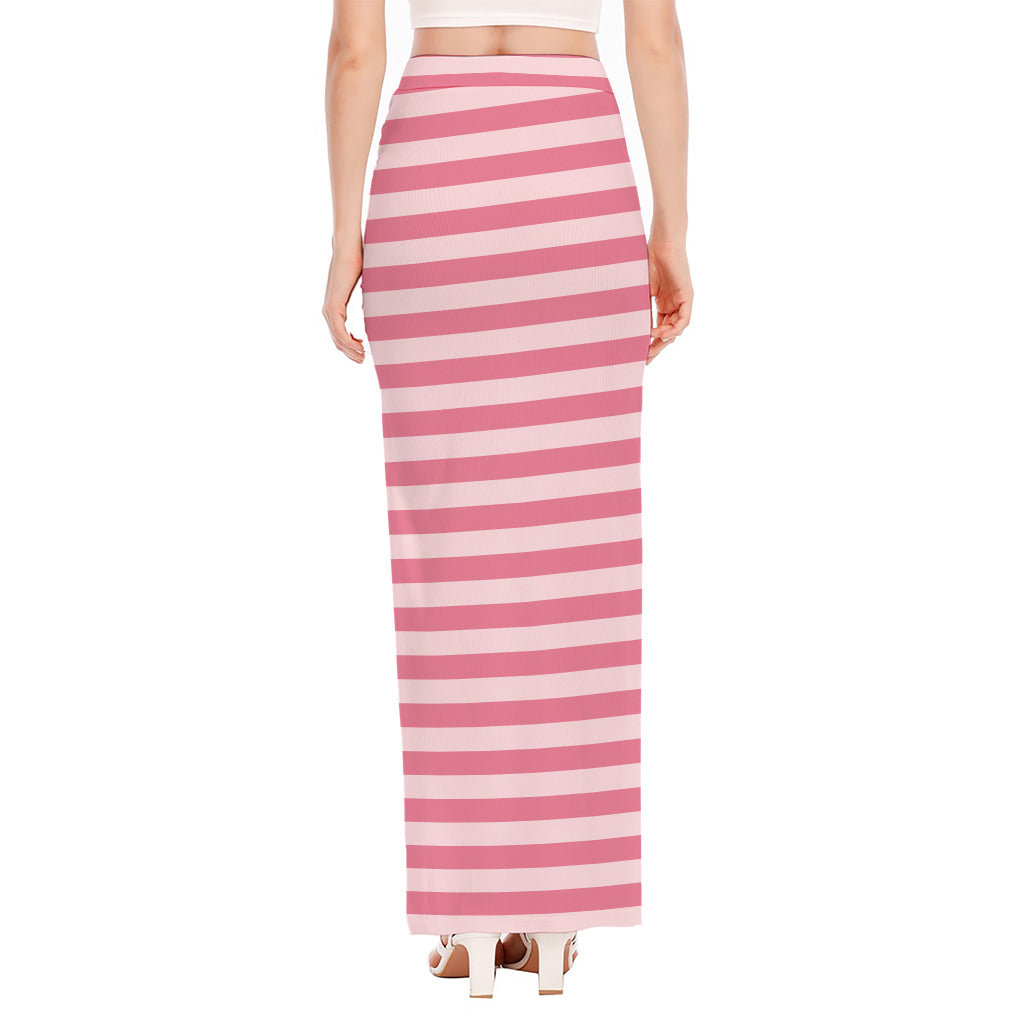 Pink Striped Pattern Print High Slit Maxi Skirt