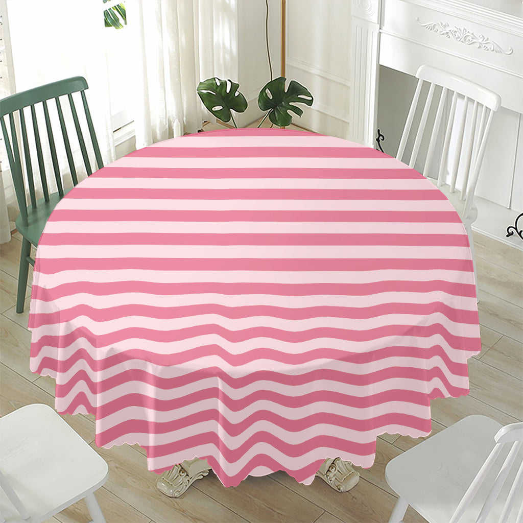 Pink Striped Pattern Print Waterproof Round Tablecloth