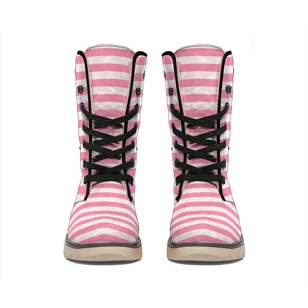 Pink Striped Pattern Print Winter Boots