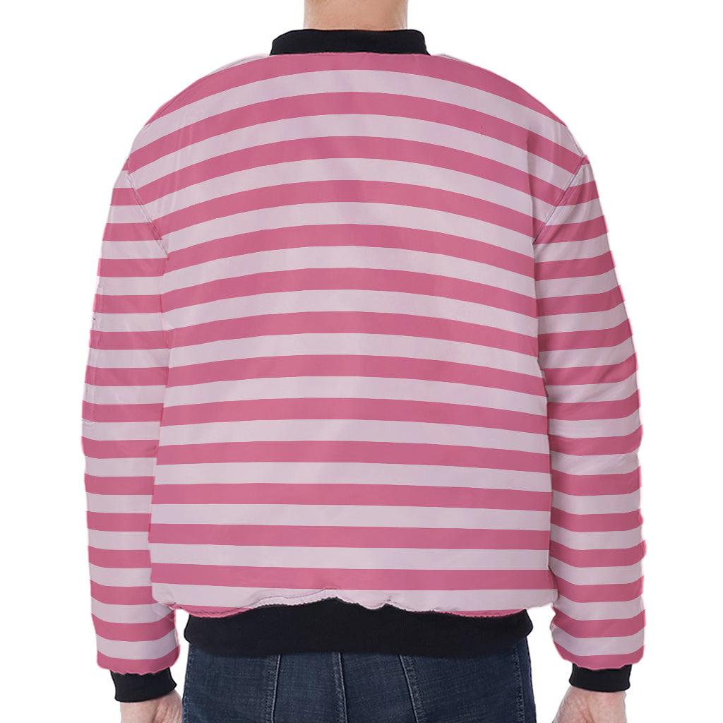 Pink Striped Pattern Print Zip Sleeve Bomber Jacket