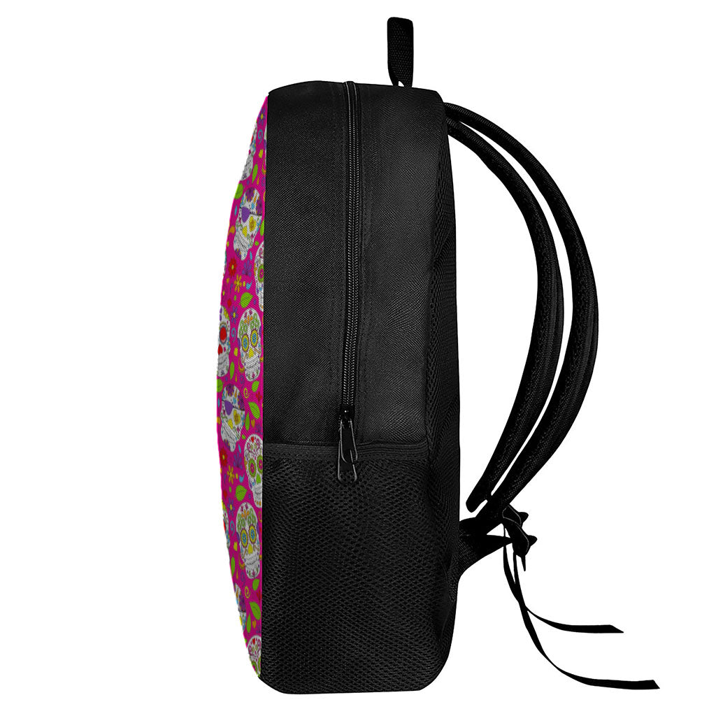 Pink Sugar Skull Pattern Print 17 Inch Backpack