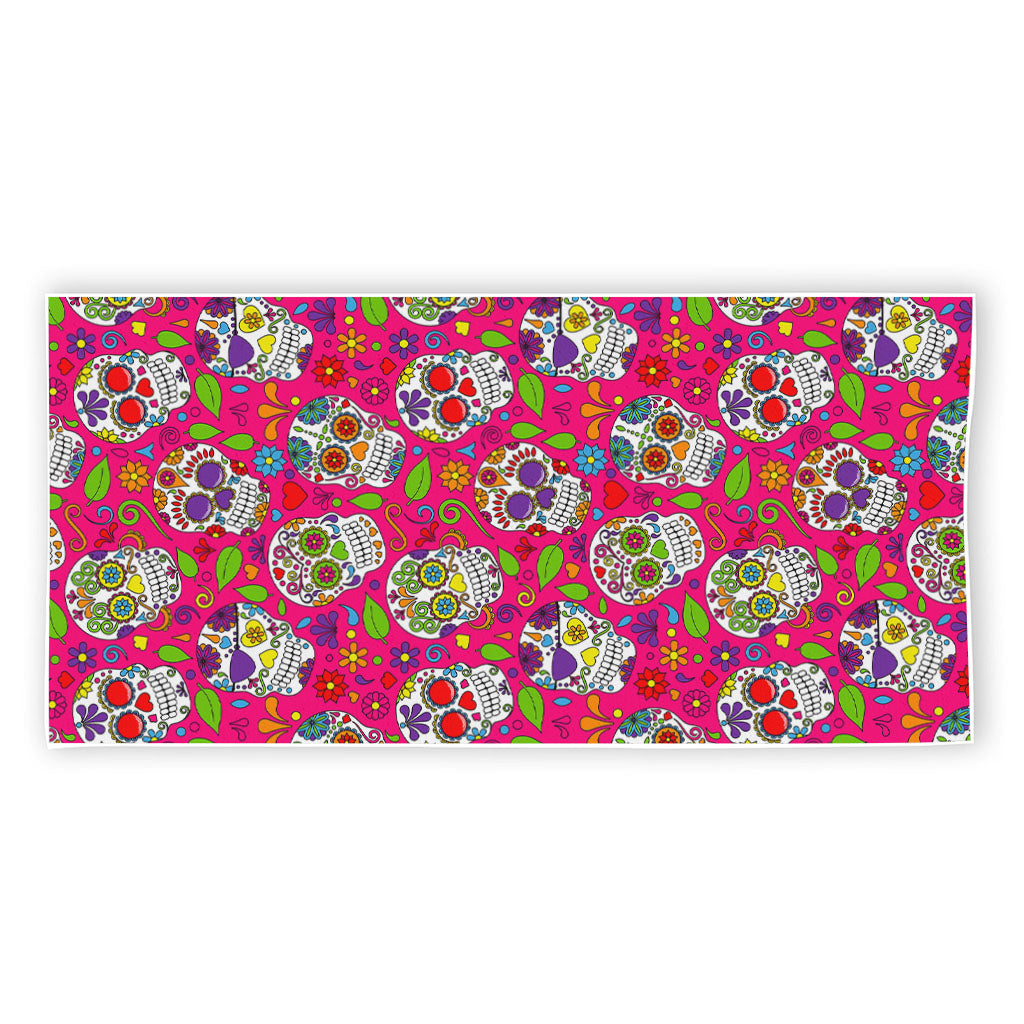 Pink Sugar Skull Pattern Print Beach Towel