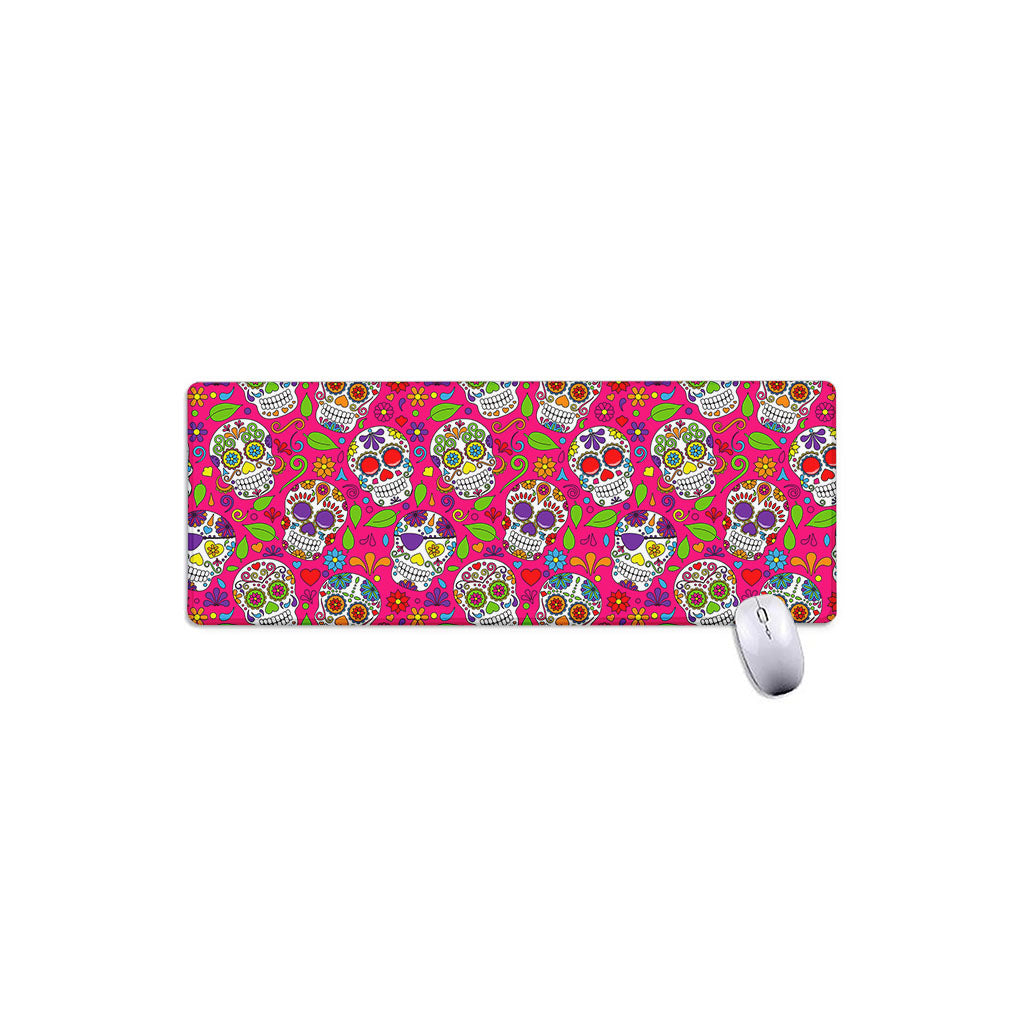 Pink Sugar Skull Pattern Print Extended Mouse Pad