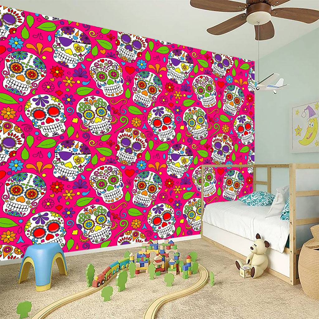 Pink Sugar Skull Pattern Print Wall Sticker