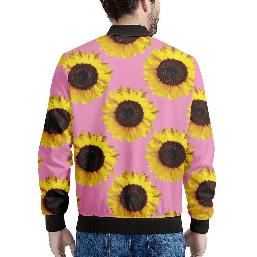 Pink Sunflower Pattern Print Men's Bomber Jacket