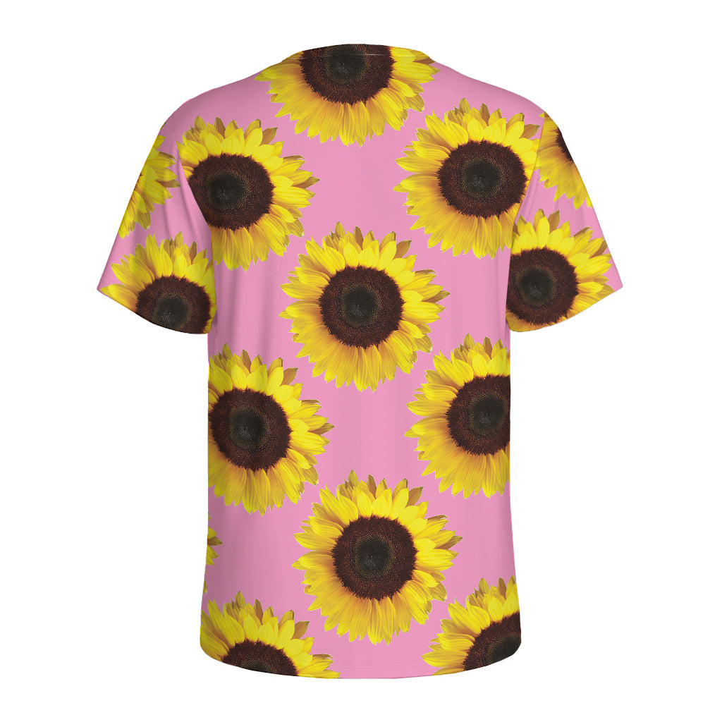 Pink Sunflower Pattern Print Men's Sports T-Shirt